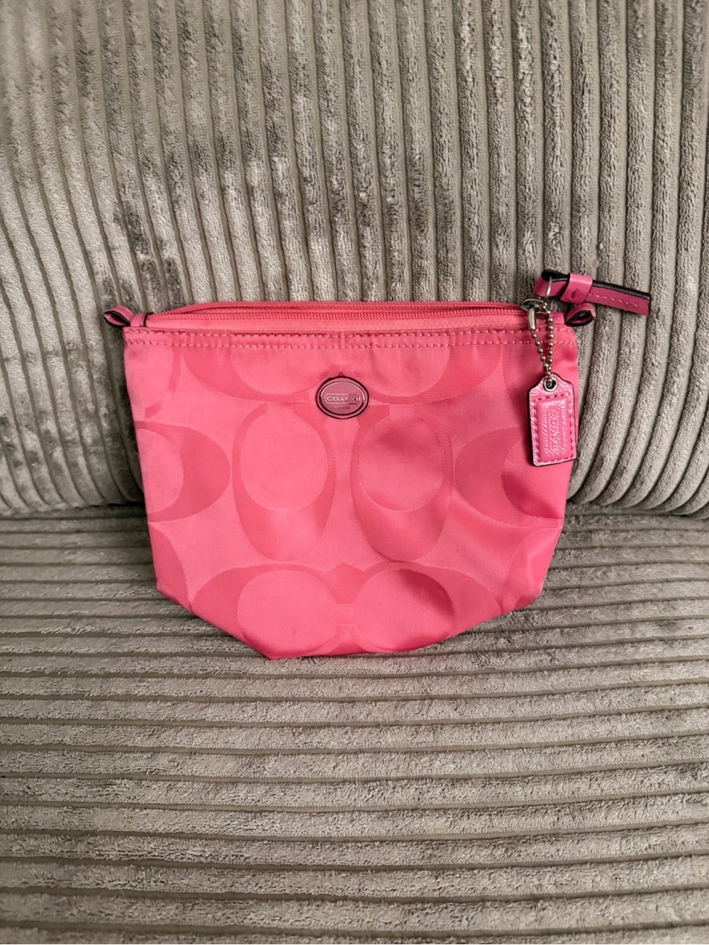 Coach Pink Signature Zip Cosmetic Pouch